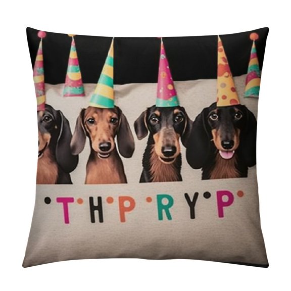 Lovely Dogs with Happy Birthday to You Saying Decorative Throw Pillow Covers Cushion Case for Home Sofa