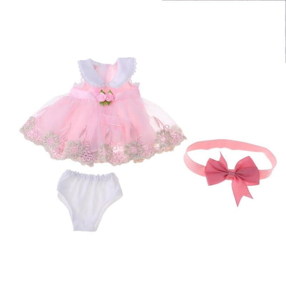 Lovely Doll Lace Dress Skirt Headband for 40cm 16 inch Salon Dolls Outfits Garment Pink