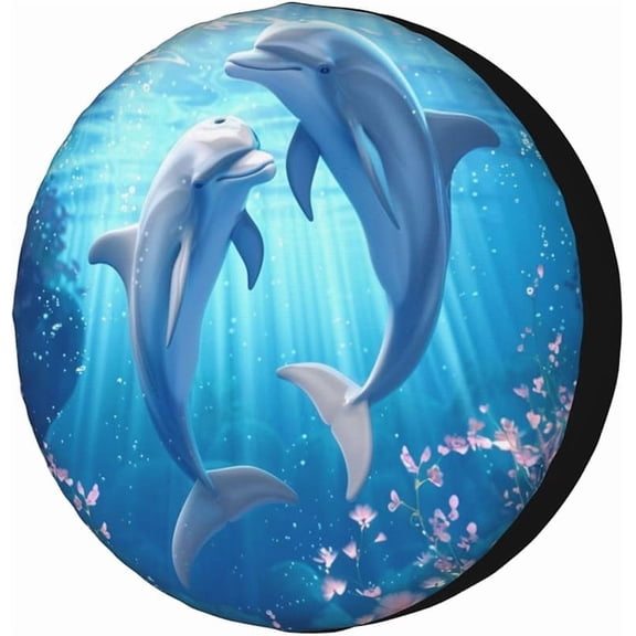 Lovely Dolphin Playing Spare Tire Cover Dust-Proof Wheel Tire Cover Fit Trailer, RV, SUV and Many Vehicle