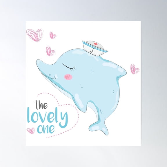 Lovely Dolphin Sailor, Cute Cartoon Dolphin Character, Cute Dolphin Sailor Poster Wall Art, Modern Wall Decor For Living Room Bedroom, 8x12 UNFRAMED