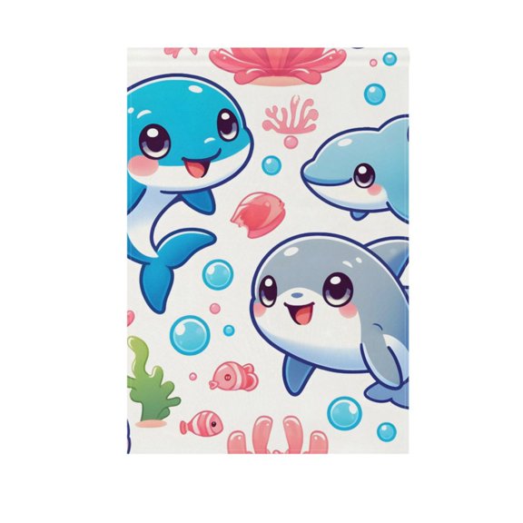 Lovely Dolphin and Coral Garden Flag 12X18 Double Sided Yard Flags for Outside Outdoor All Seasonal Decoration