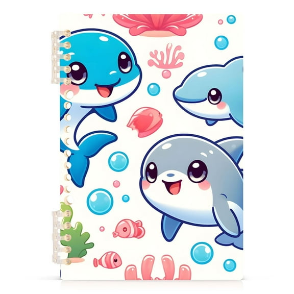 Lovely Dolphin and Coral Notebooks 1-subject Journal 60 Sheets A5 College Ruled Paper Detachable Ring 8.3"x5.7"
