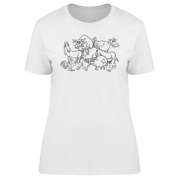Lovely Farm Animals Cartoon T-Shirt Women -Image by Shutterstock, Female Large