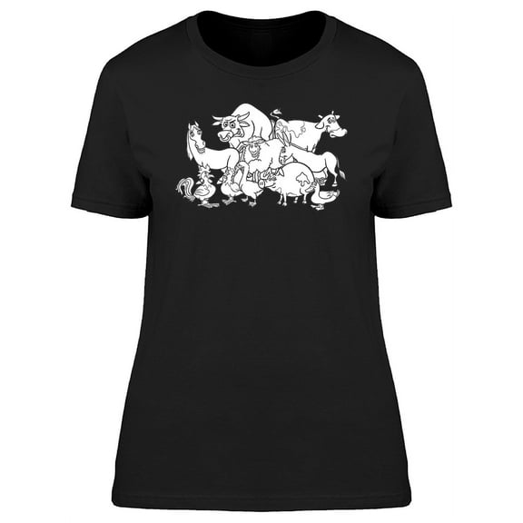 Lovely Farm Animals Cartoon T-Shirt Women -Image by Shutterstock, Female Medium
