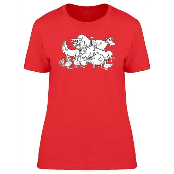 Lovely Farm Animals Cartoon T-Shirt Women -Image by Shutterstock, Female Medium
