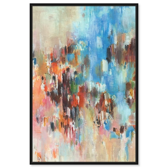 Lovely Feeling Blue Abstract Wall Art Canvas Wall Art by Art Remedy, Black Floater Frame, 25" x 37"