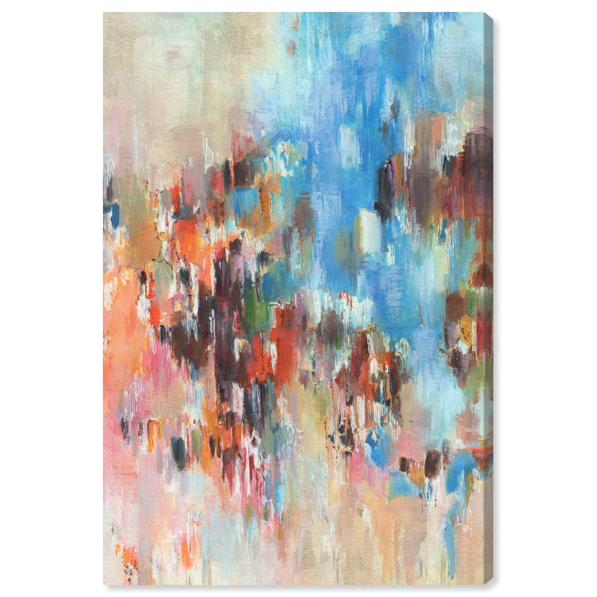 Gallery Wrapped Blue and Orange Abstract Canvas Wall Art, 16" x 24"