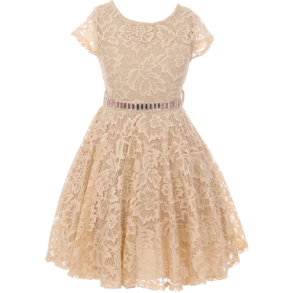 Lovely Floral Lace Rhinestones Skater Party Easter Flower Girl Dress for Big Girl Champagne 14 JK19.88S BNY Corner