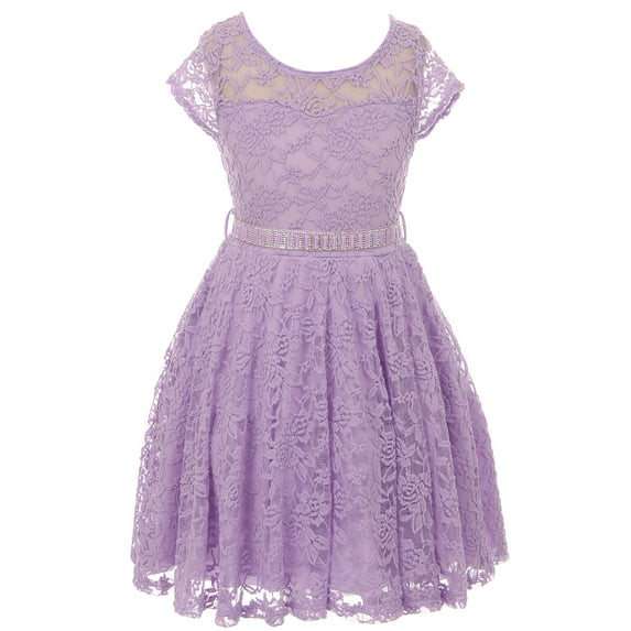 Lovely Floral Lace Rhinestones Skater Party Easter Flower Girl Dress for Big Girl Lilac 16 JK19.88S BNY Corner