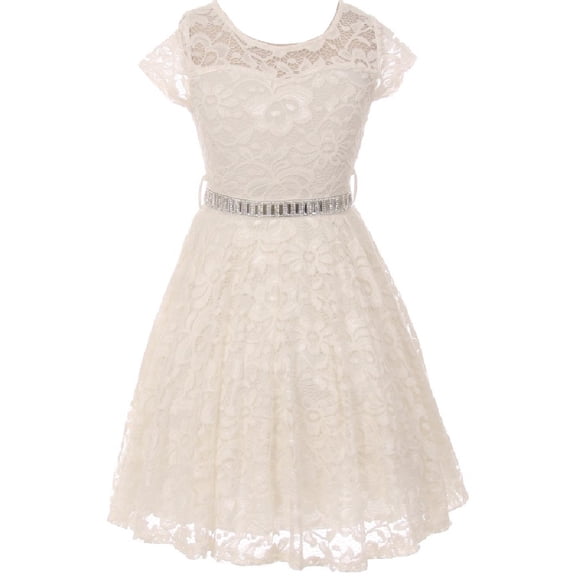 Lovely Floral Lace Rhinestones Skater Party Easter Flower Girl Dress for Big Girl Off White 10 JK19.88S BNY Corner