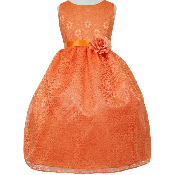 Lovely Floral Lace Satin Sash Big Girl Party Flower Girl Dresses Orange 12