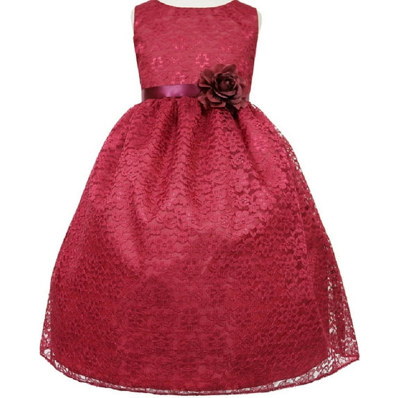 Lovely Floral Lace Satin Sash Little Girl Party Flower Girl Dresses Burgundy 2