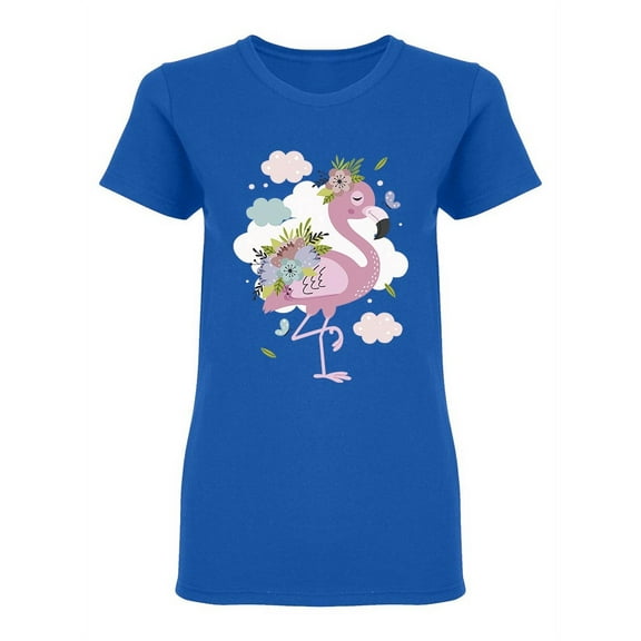 Lovely Floral Pink Flamingo Shaped T-Shirt Women -Image by Shutterstock, Female Medium