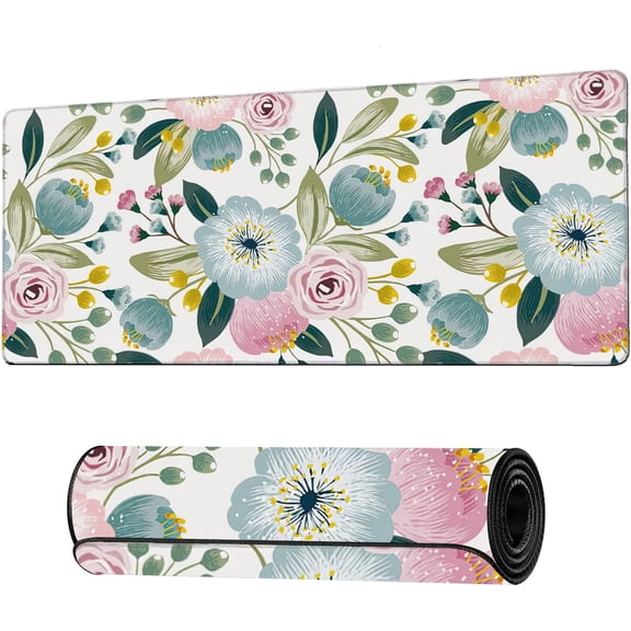 Lovely Floral with Spring Flowers Extended Gaming Mouse Pad Large Desk Mat with Non-Slip Rubber Base and Stitched Edges,Keyboard Mouse Mat Desk Pad for Work,Game,Office,Home 35.4 * 15.7 Inch