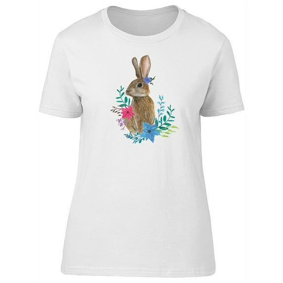 Lovely Floral Spring Rabbit T-Shirt Women -Image by Shutterstock, Female Medium