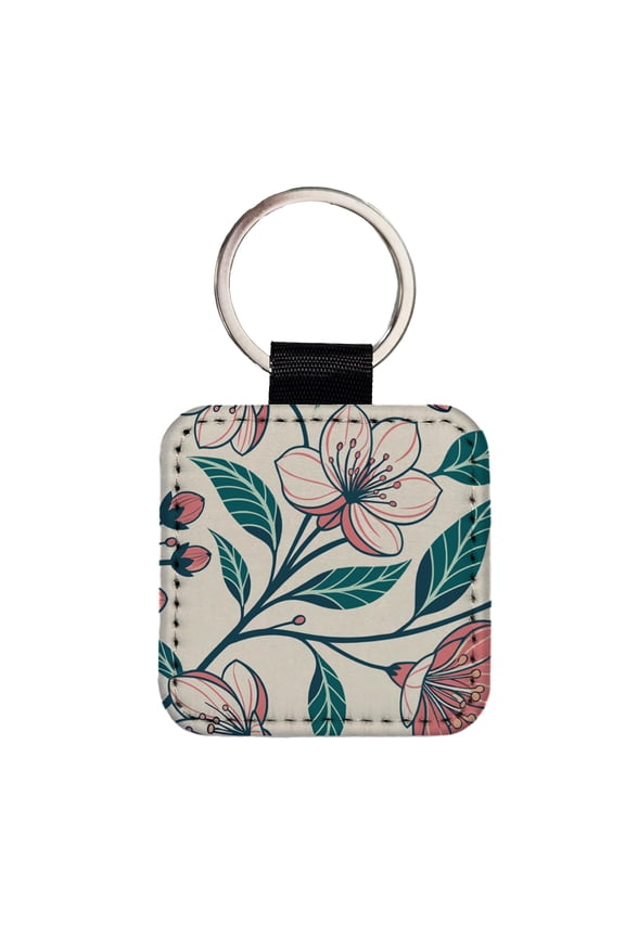 Lovely Flowers Twining Faux Leather Square Keychain
