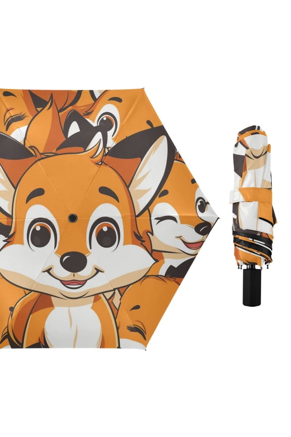 Lovely Foxes Compact Sun Umbrella Windproof Travel Umbrellas for Rain Strong Portable UV Protection