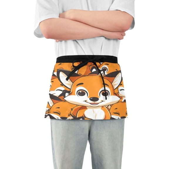 Lovely Foxes Server Apron with 3 Pockets Waterproof Waitress Waist Short Apron for Man Woman 12 Inches