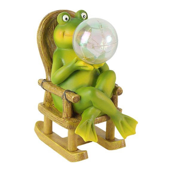 Lovely Frogs Figurine Garden Sculpture With Solar Power Lighting Model Statue For Outdoor Space Display Accessories