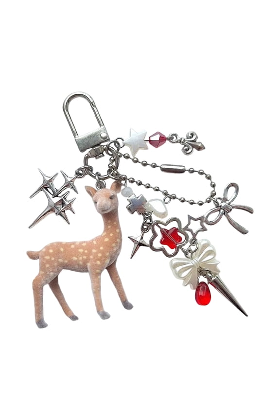 Lovely Gift Flocking Deer Beaded Keychain for Girls Featuring Soft Texture Vibrant Color Bag Decoration