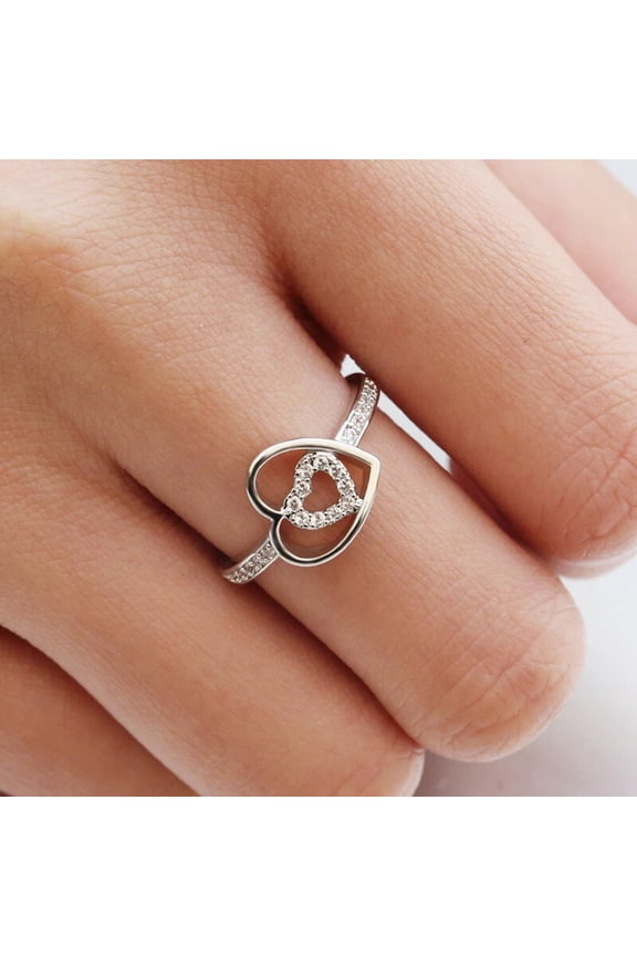 Lovely Gift For Girlfriend 0.55Ct Cubic Zirconia Classy Heart Ring 14k White Gold Plated 925 Silver