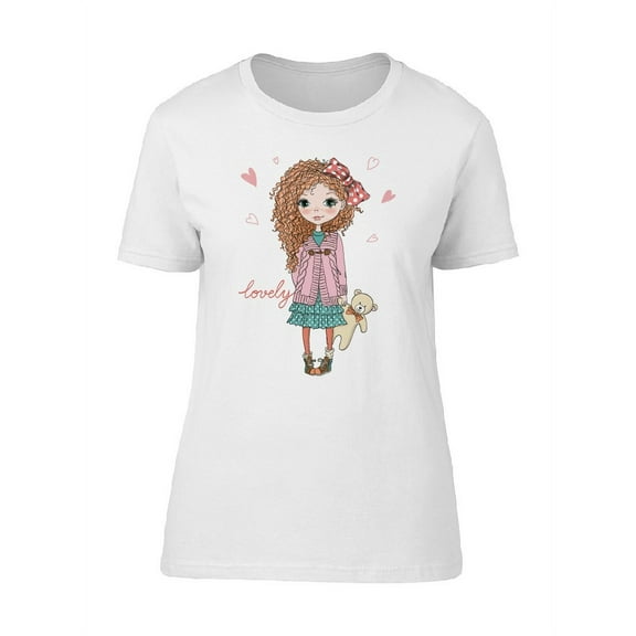 Lovely Girl With Teddy Bear T-Shirt Women -Image by Shutterstock, Female XX-Large