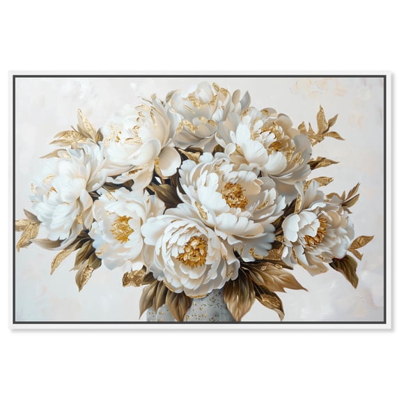 Lovely Gold Fashion Arrangement Canvas Glam Floral Art by Art Remedy, White Frame, 15" x 10"