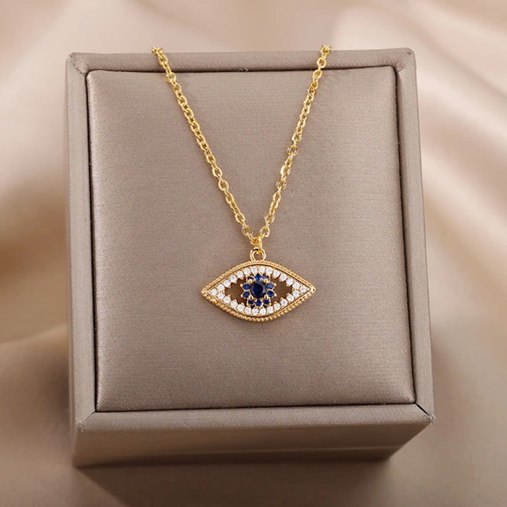 Amazon.com: Sincere Evil Eye Necklace 14K Gold Blue Eyes Protection Amulet  Pendant Necklace Lucky Ojo Turco Evil Eye Jewelry Gift for Women Girls  Mother Daughter : Clothing, Shoes & Jewelry