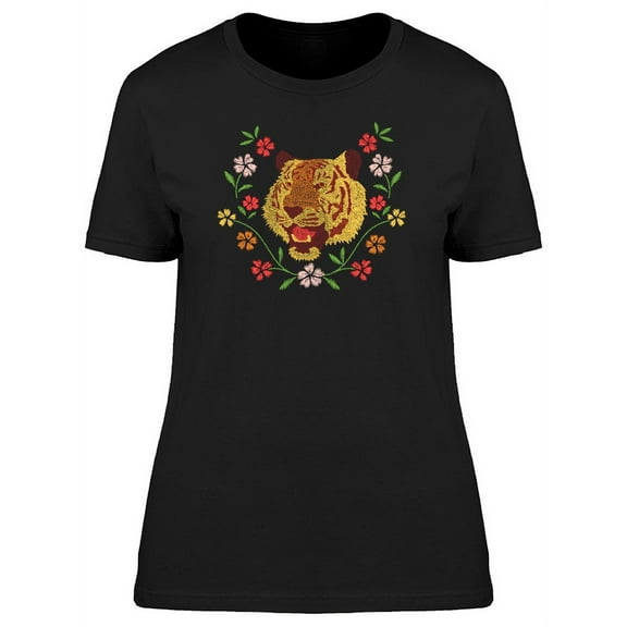 Lovely Golden Floral Tiger Head T-Shirt Women -Image by Shutterstock, Female x-Large