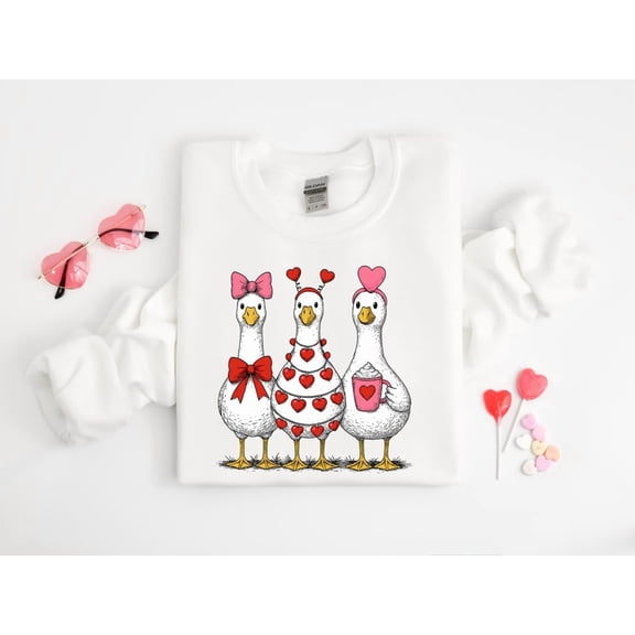 Lovely Goose Valentine Sweatshirt, Funny Goose Love Graphic, Cute Valentine’s Day Crewneck