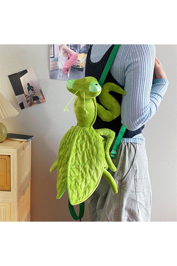 Lovely Green Mantis Plush Backpack - Realistic Sword Mantis Stuffed Insect Toy, Soft Dry Leaf Mantis Plushie Doll Gift Selection