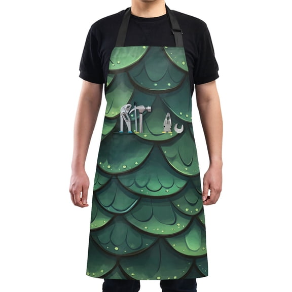 Lovely Green Scale Chef Kitchen Apron with Pockets for Women Waterproof Aprons for Cooking Baking