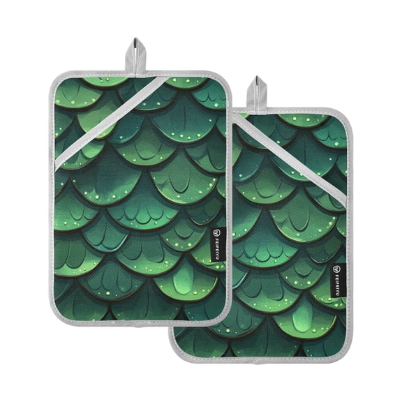 Lovely Green Scale Oven Mitts Pot Holders 2 pcs Heat Resistant for Kitchen Baking Grilling