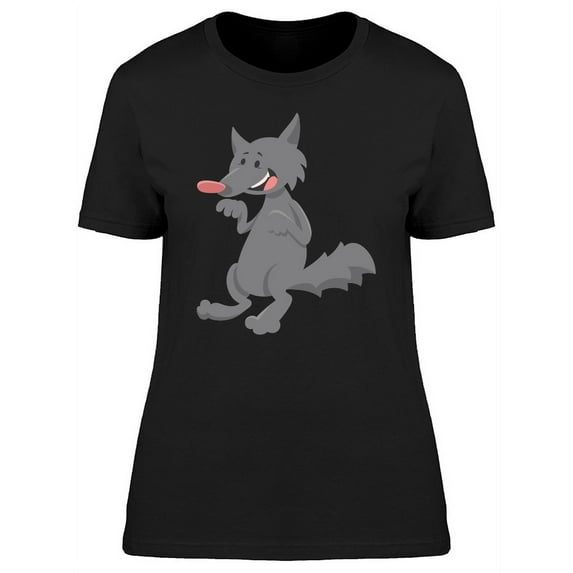 Lovely Grey Wolf Cartoon T-Shirt Women -Image by Shutterstock, Female Medium