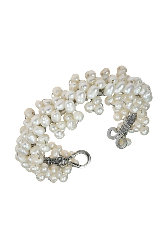 Lovely Handmade Round Cultured Freshwater White Pearl Stone Cuff