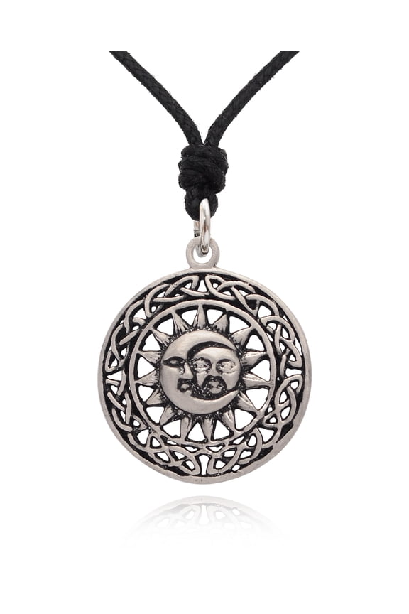 Lovely Handmade Sun Moon Yin Yang Silver Pewter Charm Necklace Pendant Jewelry With Cotton Cord