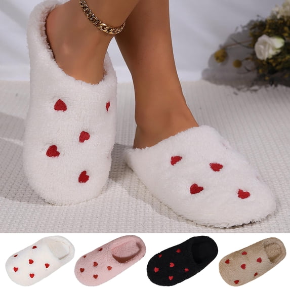 Lovely Heart Graphic Slippers for Women Memory Foam Anti-Slip Sole Lined with Warm Furry Perfect for Indoor & Outdoor Use Bedroom Cozy Slippers House Shoes