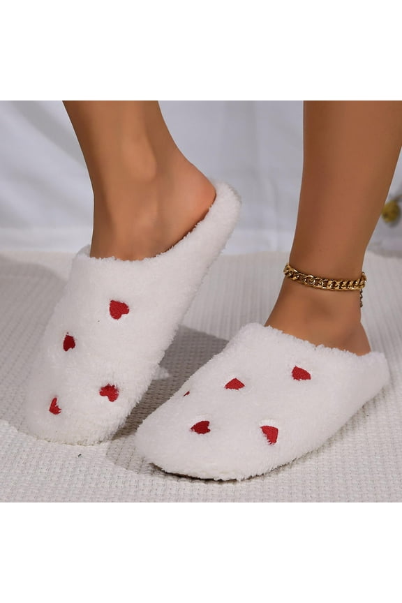 Lovely Heart Graphic Slippers for Women Memory Foam Anti-Slip Sole Lined with Warm Furry Perfect for Indoor & Outdoor Use Bedroom Cozy Slippers House Shoes