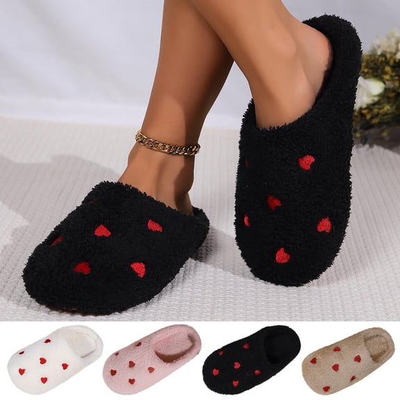 Lovely Heart Graphic Slippers for Women Memory Foam Anti-Slip Sole Lined with Warm Furry Perfect for Indoor & Outdoor Use Bedroom Cozy Slippers House Shoes