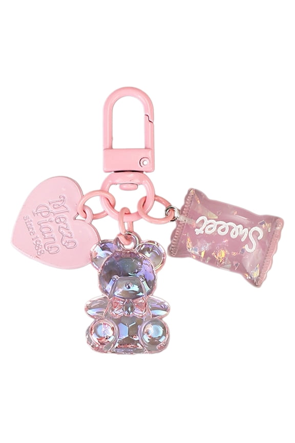 Lovely Heart Keyring with Bear Candy Pendant Stylish Keychain for Loved Ones