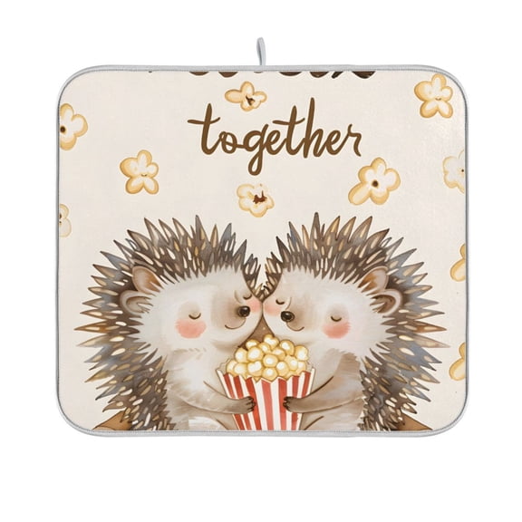 Lovely Hedgehogs on Sofa with Popcorn Dish Drying Mat Absorption Pad Kitchen Drainer for Counter Dinning Table 16" x 18"