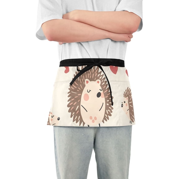 Lovely Hedgehogs with Hearts Short Server Apron with 3 Pockets for Unisex Chef Gardening