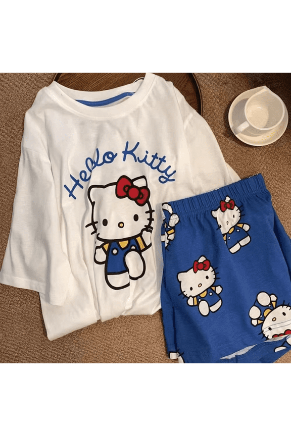Sanrio Hello Kitty Pajamas Anime Summer Cartoon T-shirt Breathable Household Clothes