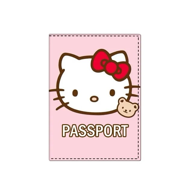 Lovely Hello Kitty Passport Cover Cartoon Print Girls PU ID Card Holder ...