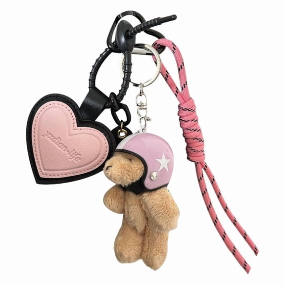 Lovely Helmet Bear Keychain Heart Keying Woven Rope Bag Pendant Car Key Chain PU Keyholders Bag Charm Decorations