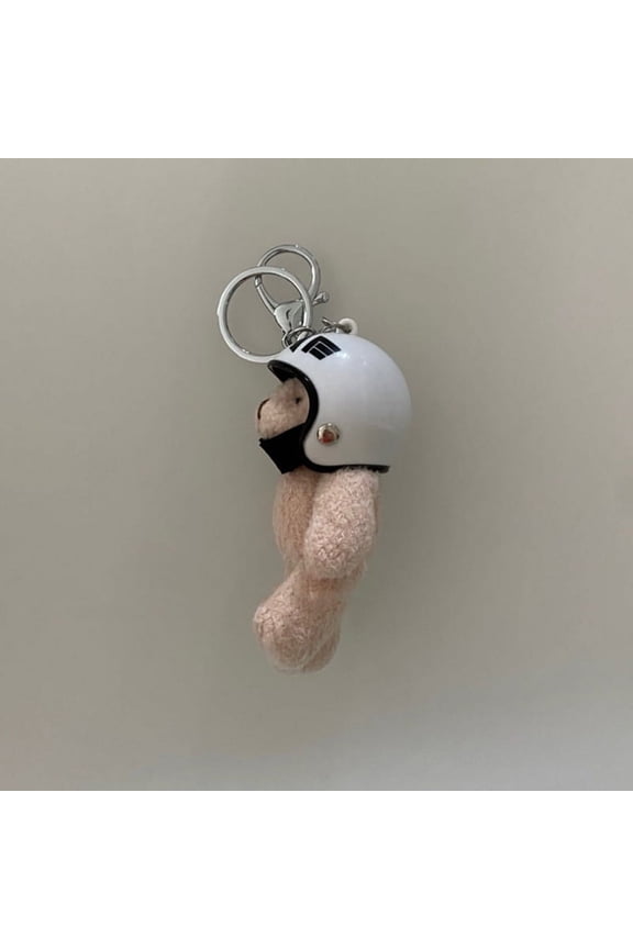 Lovely Helmeted Bear Charm Keychains Y2K Plush Ornament Pendant Car Keyring Backpack Decoration Bag Charm Jewelry