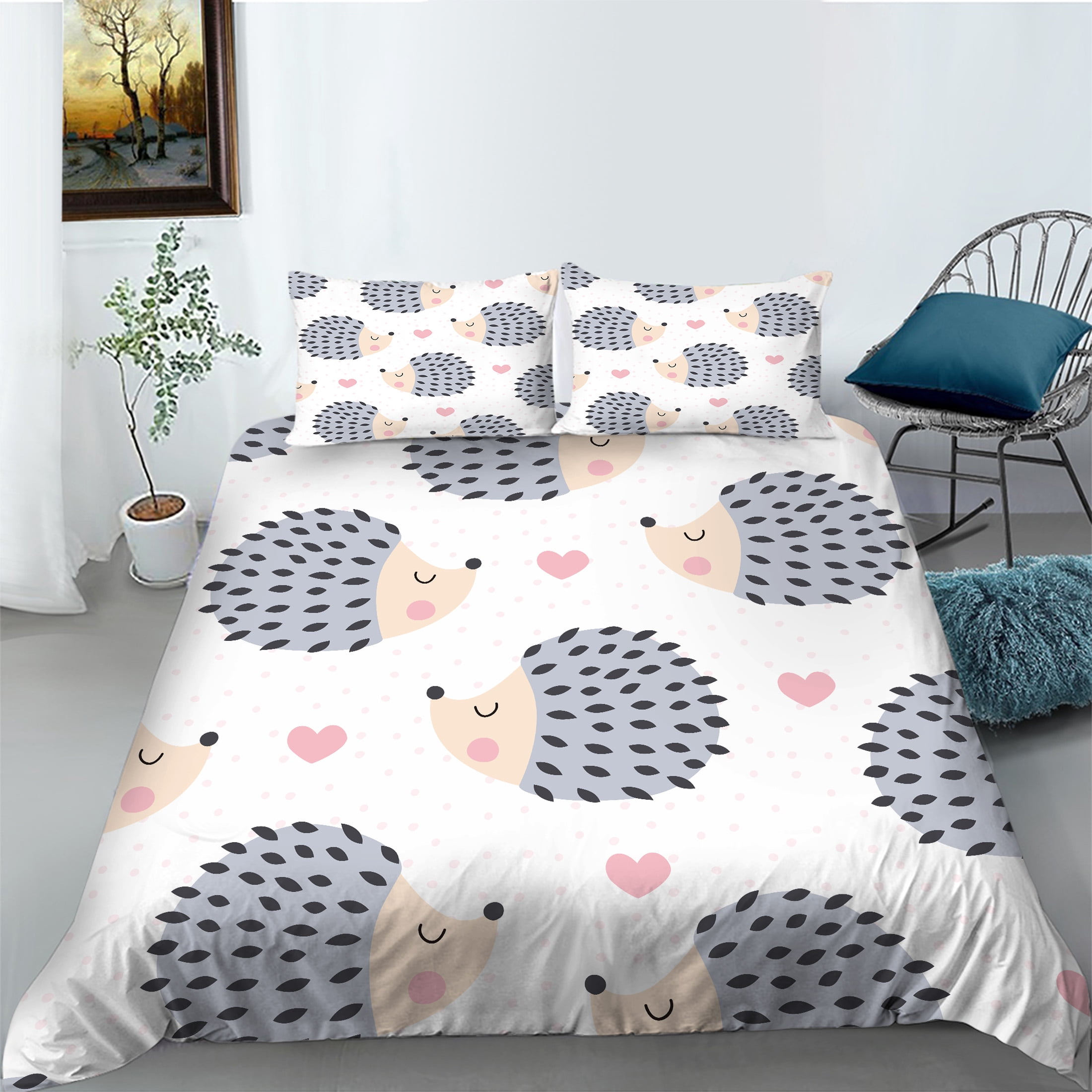 Lovely home bedclothes cartoon hedgehog painting bed cover set