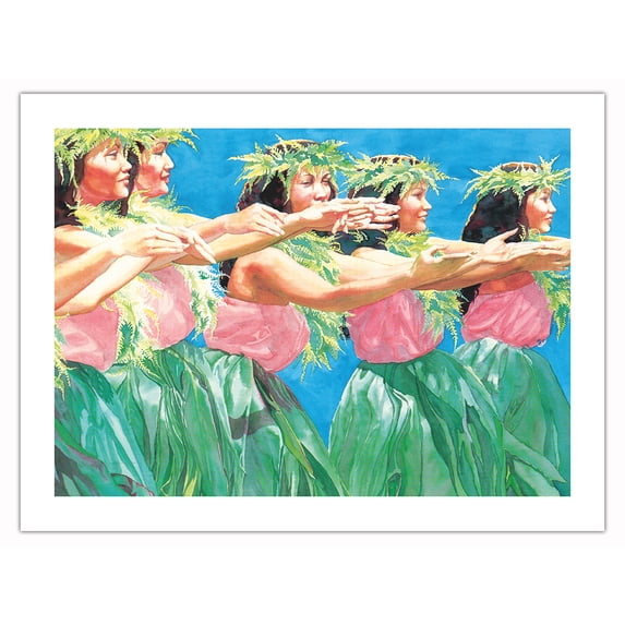 Lovely Hula Hands (Nā Lima Hula Nohea) - Hawaiian Dancers - From an Original Watercolor Painting by Janet Stewart - Bamboo Fine Art 290gsm Paper Print (Unframed) 18x24in