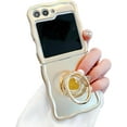 thumbnail image 1 of Lovely Kickstand Case for Galaxy Z Flip 5 Rose Plating, Cute Woman Case for Galaxy Z Flip 5 with Bling Diamond Ring Stand, Trendy Curly Wavy Bumper Case for Z Flip 5 (Gold), 1 of 15