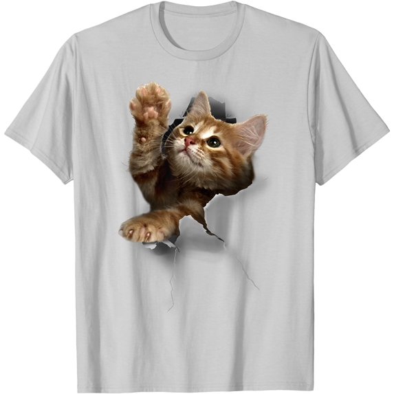 Lovely Kitten Cracked Wall Unisex T-Shirt for Men Women Kids Toddler,Ice Grey Color,Size 5XL